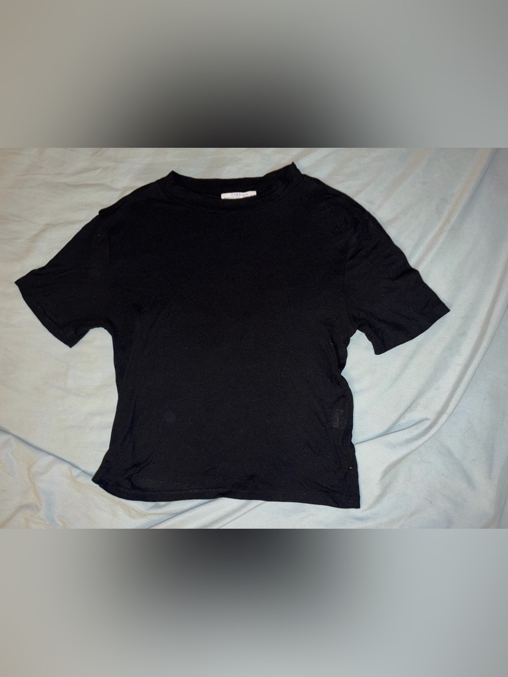 Zara Black Short Sleeve semi-Sheer Crop Top